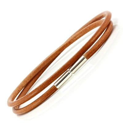 Greek Leather Bracelet With Silver Twist Clasp-Double Wrapped