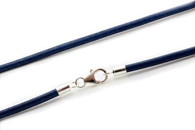 Greek Leather Necklace With Sterling Silver Clasp-Blue