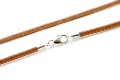 Greek Leather Necklace With Sterling Silver Clasp-Natural Tan