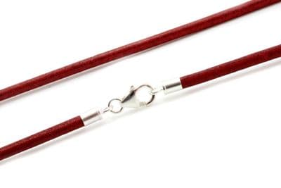 Greek Leather Necklace With Sterling Silver Clasp-Red