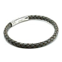 Grey Braided Leather Bracelet With Stainless Steel Trigger Clasp