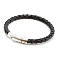 Masculine Brown Braided Italian Leather Bracelet With Sterling Silver Closure