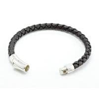 Masculine Brown Braided Italian Leather Bracelet With Sterling Silver Closure