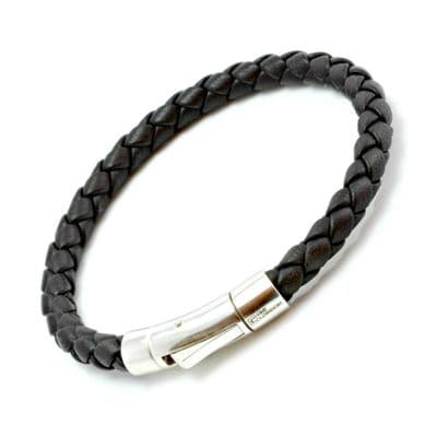 Masculine Brown Braided Italian Leather Bracelet With Sterling Silver Closure