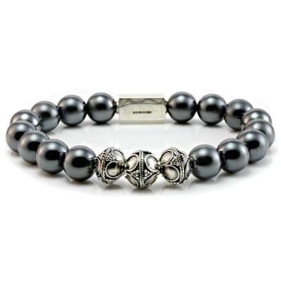Mens Classic Hematite & Silver Bracelet