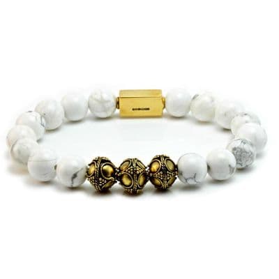 Mens Classic Howlite & Gold Bracelet