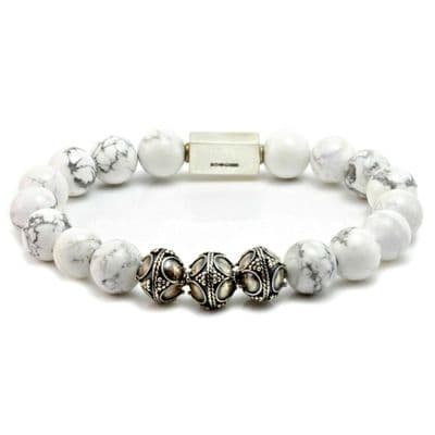 Mens Classic Howlite & Silver Bracelet