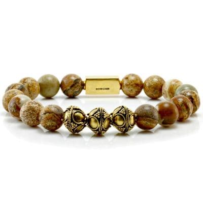 Mens Classic Picture Jasper & Gold Bracelet