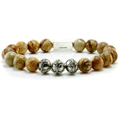 Mens Classic Picture Jasper & Silver Bracelet