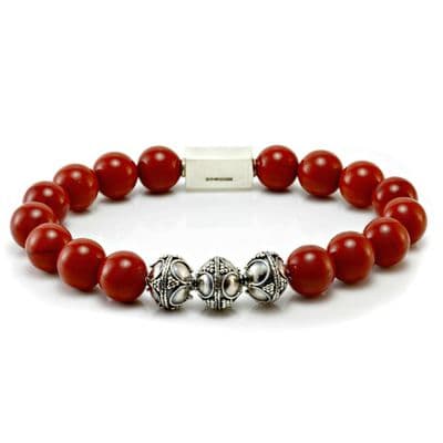 Mens Classic Red Jasper & Silver Bracelet