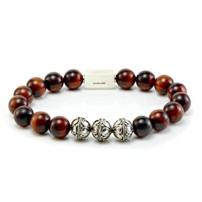 Mens Classic Red Tigers Eye & Silver Bracelet