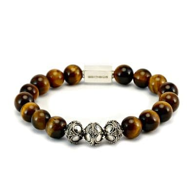 Mens Classic Tigers Eye & Silver Bracelet