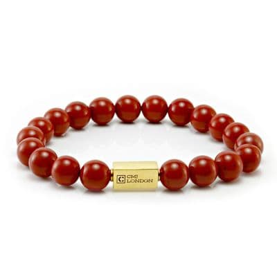 Mens Essential Red Jasper  & Gold Bracelet