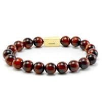Mens Essential Red Tigers Eye  & Gold Bracelet