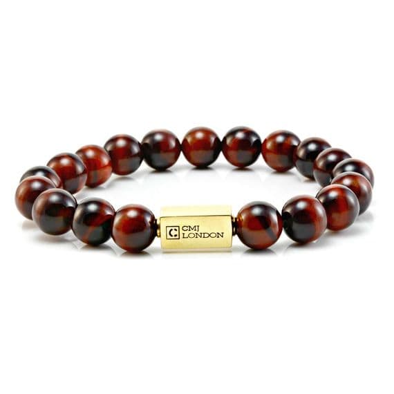 Mens Essential Red Tigers Eye  & Gold Bracelet