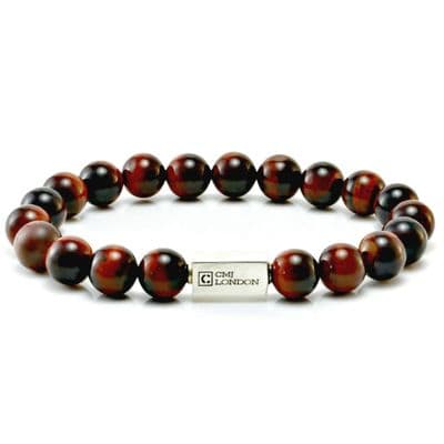 Mens Essential Red Tigers Eye & Silver Bracelet