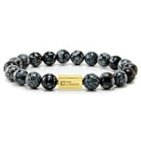 Mens Essential Snowflake Obsidian  & Gold Bracelet