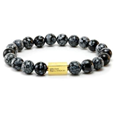Mens Essential Snowflake Obsidian  & Gold Bracelet
