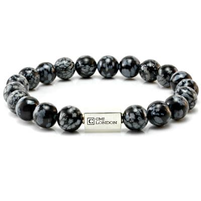 Mens Essential Snowflake Obsidian & Silver Bracelet