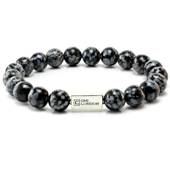 Mens Essential Snowflake Obsidian & Silver Bracelet