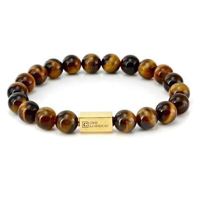 Mens Essential Tigers Eye  & Gold Bracelet