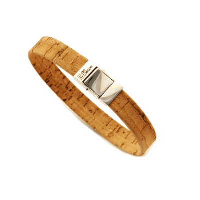 Mens Personalised Flat Cork Bracelet  10mm Natural Cork with Sterling Silver Clasp