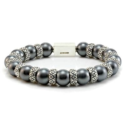 Mens Premium Hematite & Silver Bracelet
