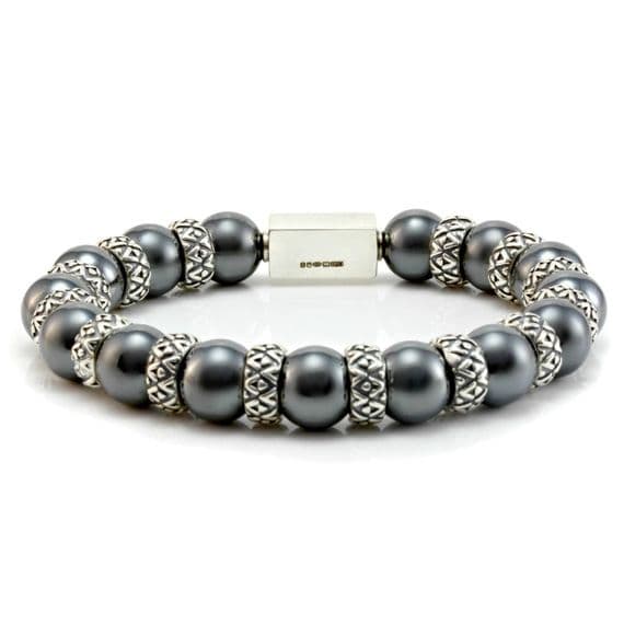 Mens Premium Hematite & Silver Bracelet