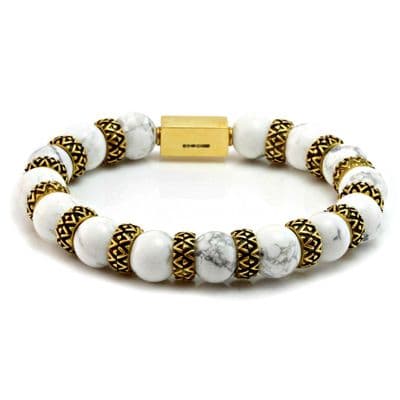 Mens Premium Howlite & Gold Bracelet