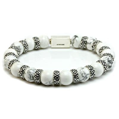 Mens Premium Howlite & Silver Bracelet