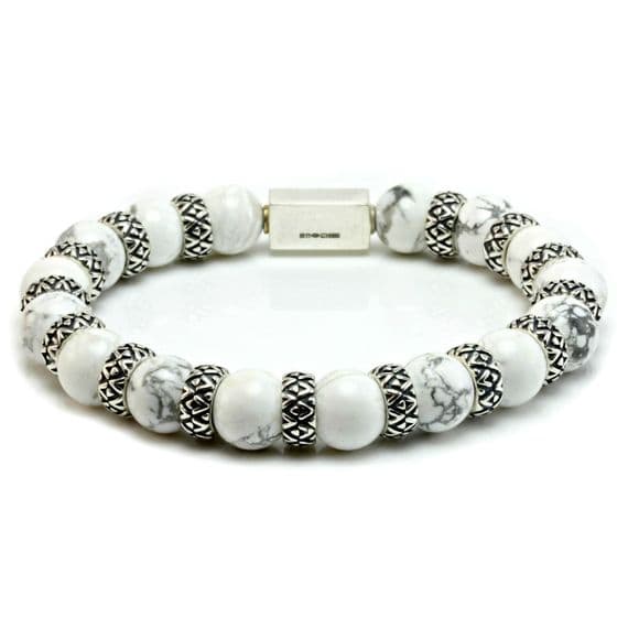 Mens Premium Howlite & Silver Bracelet