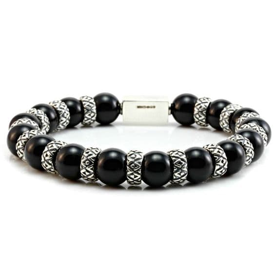 Mens Premium Onyx & Silver Bracelet