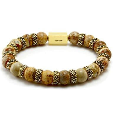 Mens Premium Picture Jasper & Gold Bracelet