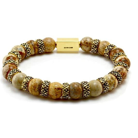Mens Premium Picture Jasper & Gold Bracelet