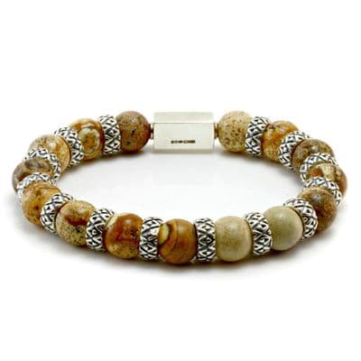 Mens Premium Picture Jasper & Silver Bracelet