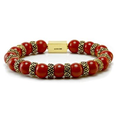 Mens Premium Red Jasper & Gold Bracelet