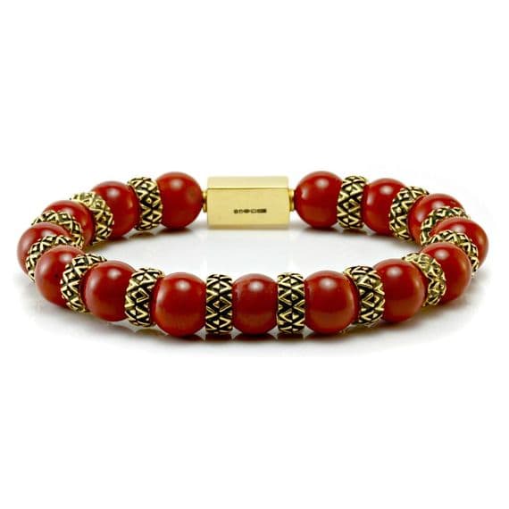 Mens Premium Red Jasper & Gold Bracelet