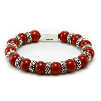 Mens Premium Red Jasper & Silver Bracelet