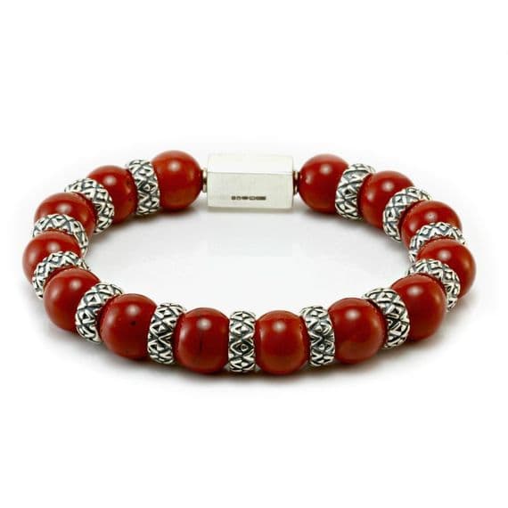 Mens Premium Red Jasper & Silver Bracelet