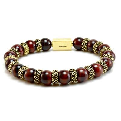 Mens Premium Red Tigers Eye & Gold Bracelet