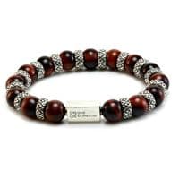 Mens Premium Red Tigers Eye & Silver Bracelet