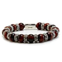 Mens Premium Red Tigers Eye & Silver Bracelet