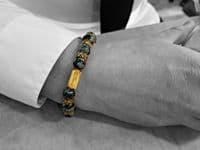 Mens Premium Snowflake Obsidian & Gold Bracelet