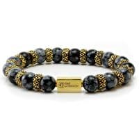 Mens Premium Snowflake Obsidian & Gold Bracelet