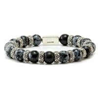 Mens Premium Snowflake Obsidian & Silver Bracelet