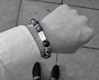 Mens Premium Snowflake Obsidian & Silver Bracelet