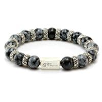 Mens Premium Snowflake Obsidian & Silver Bracelet