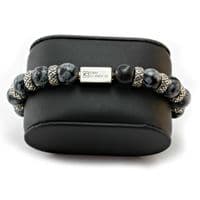 Mens Premium Snowflake Obsidian & Silver Bracelet