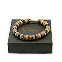 Mens Premium Tigers Eye & Silver Bracelet