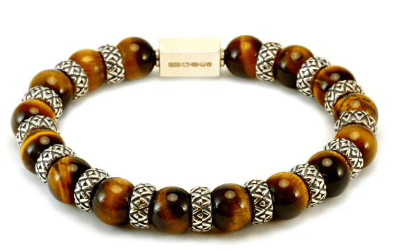 Mens Premium Tigers Eye & Silver Bracelet